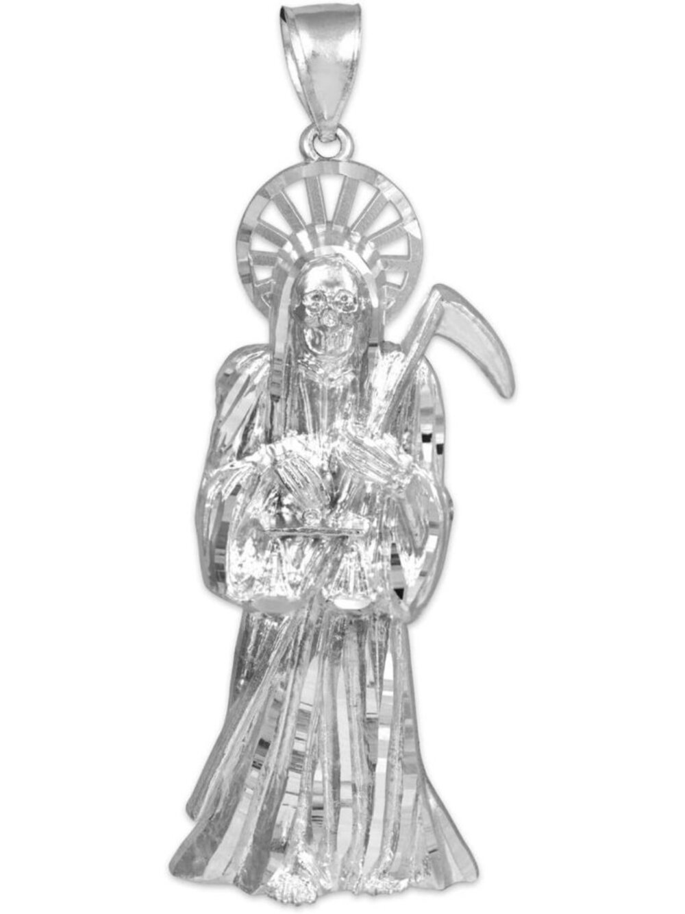 Sterling Silver Santa Muerte Pendant | Gold Claddagh Design | Unique Grim Reaper